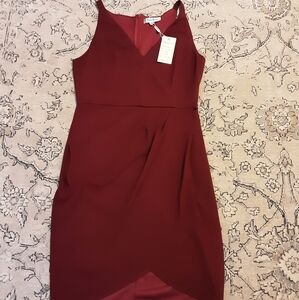 Manydress Burgundy Faux Wrap Dress